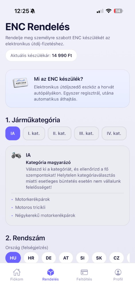 AdriaGo app képernyő 2